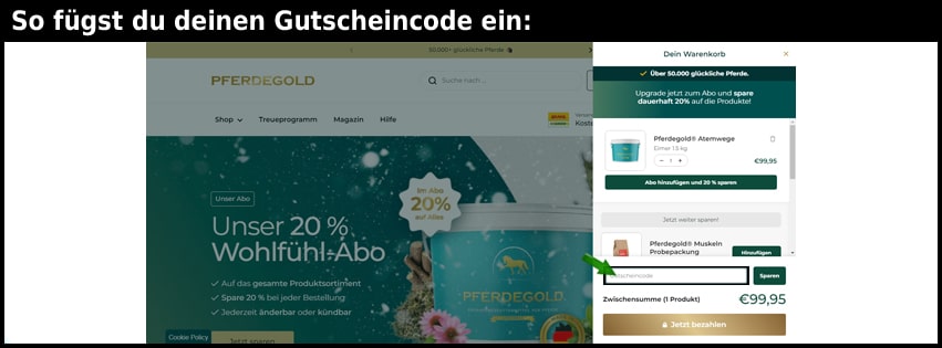 pferdegold Gutschein einfuegen und sparen schwarz