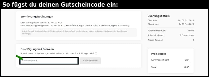 travelworld Gutschein einfuegen und sparen schwarz
