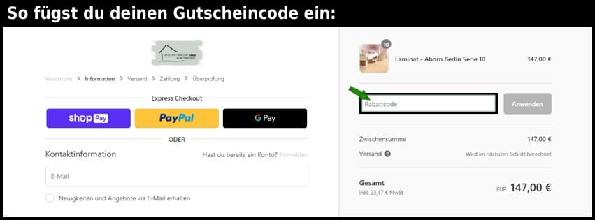 wohntraum.shop Gutschein einfuegen und sparen schwarz