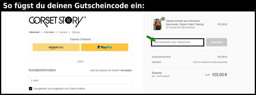 corset-story Gutschein einfuegen und sparen schwarz