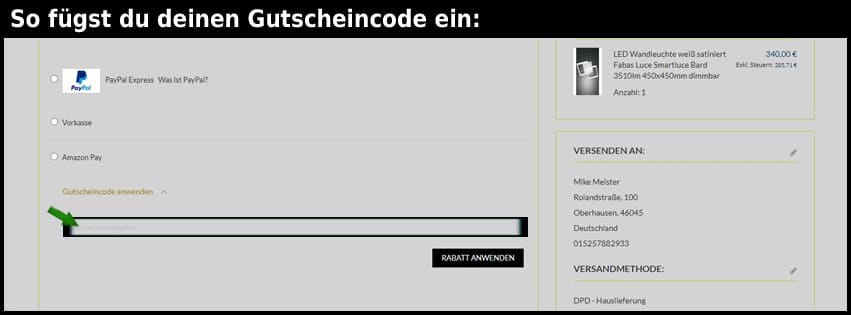 lampen-vision Gutschein einfuegen und sparen schwarz