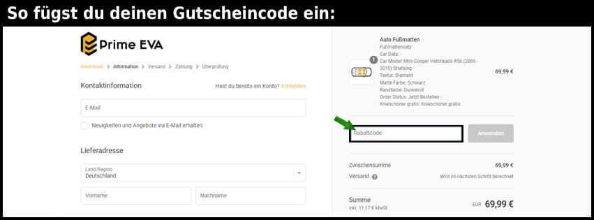 primeeva Gutschein einfuegen und sparen schwarz