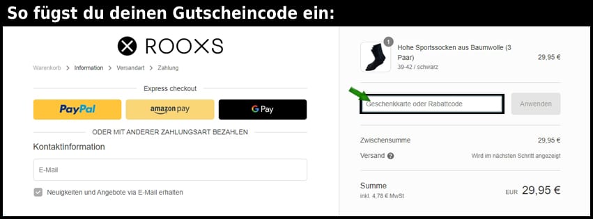 rooxs Gutschein einfuegen und sparen schwarz