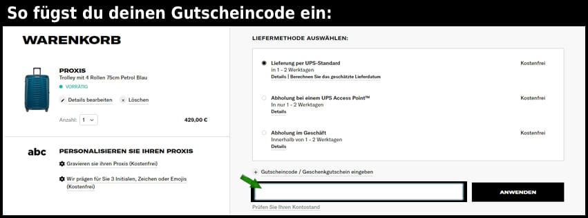 samsonite Gutschein einfuegen und sparen schwarz