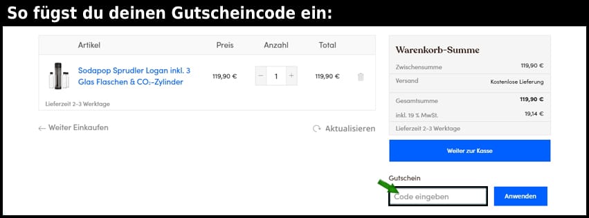 sodapop Gutschein einfuegen und sparen schwarz