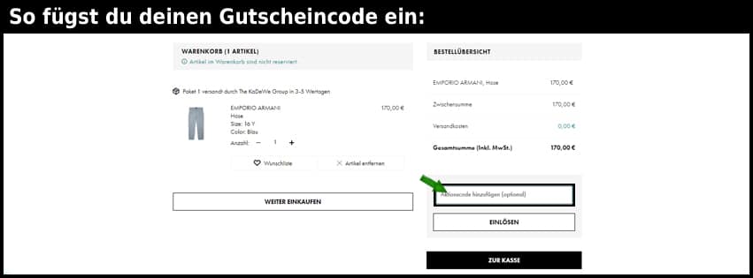 kadewe Gutschein einfuegen und sparen schwarz