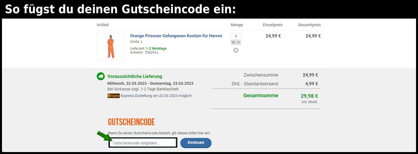 kostüme.com Gutschein einfuegen und sparen schwarz