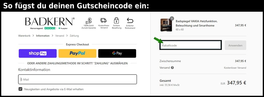 badkern Gutschein einfuegen und sparen schwarz