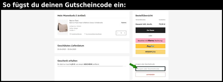 horze Gutschein einfuegen und sparen schwarz