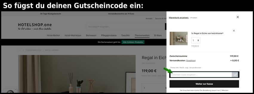 hotelshop.one Gutschein einfuegen und sparen schwarz