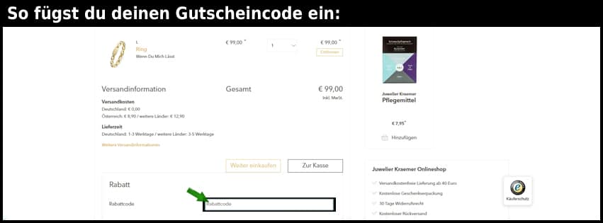 juweliere-kraemer Gutschein einfuegen und sparen schwarz