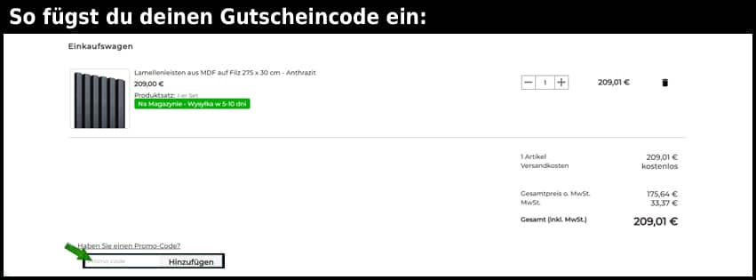 tubefittings Gutschein einfuegen und sparen schwarz