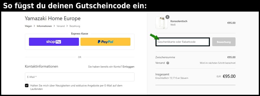yamazaki Gutschein einfuegen und sparen schwarz