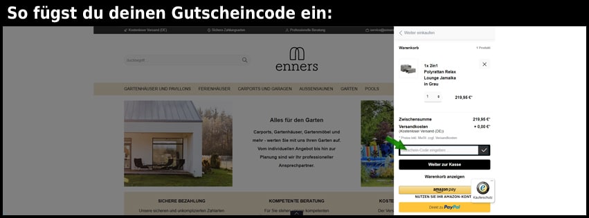 enners.shop Gutschein einfuegen und sparen schwarz