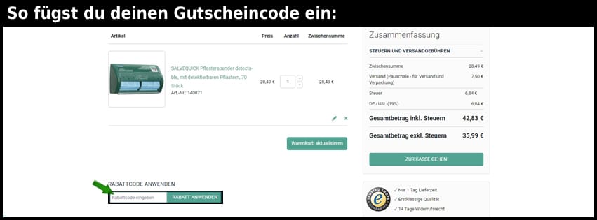 erstehilfeshop.de Gutschein einfuegen und sparen schwarz