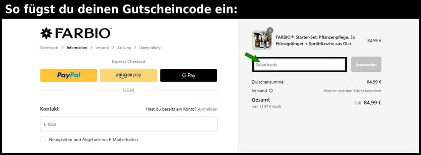 farbio Gutschein einfuegen und sparen schwarz