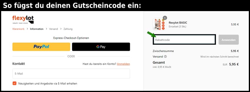 flexylot Gutschein einfuegen und sparen schwarz