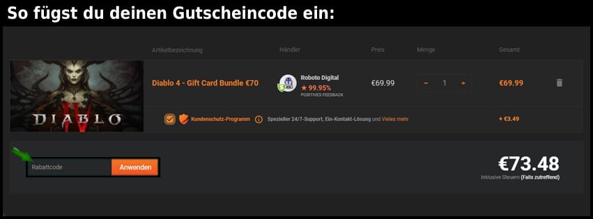gamivo Gutschein einfuegen und sparen schwarz