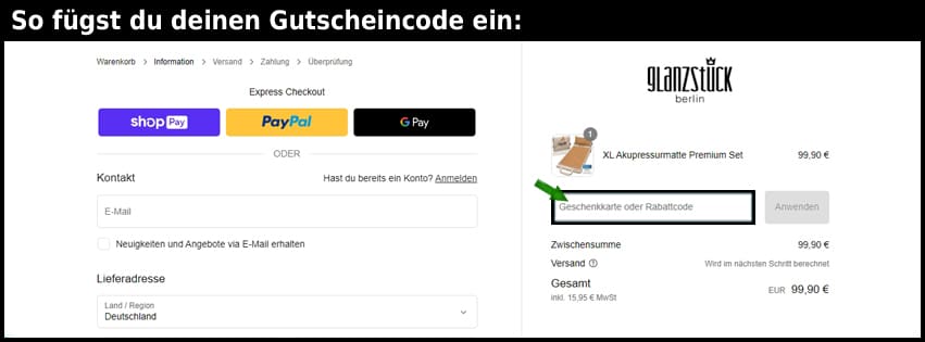 glanzstueck-berlin Gutschein einfuegen und sparen schwarz