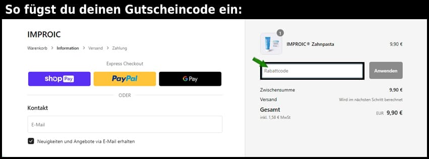 improic Gutschein einfuegen und sparen schwarz