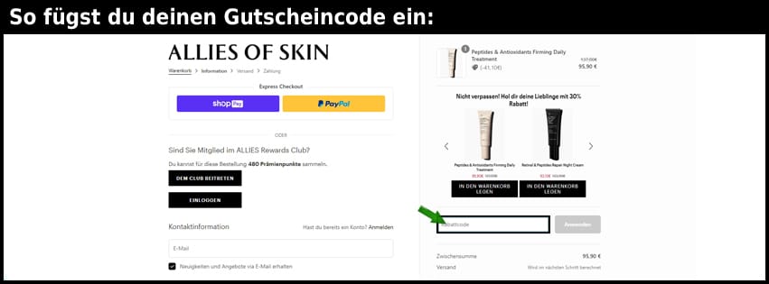 allies Gutschein einfuegen und sparen schwarz