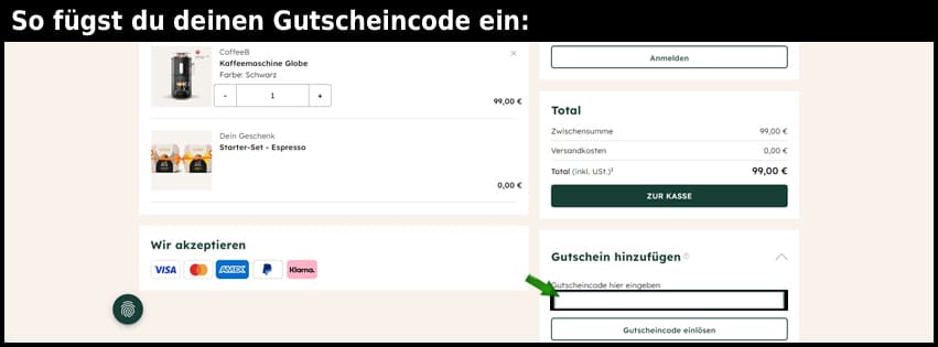 coffeeb Gutschein einfuegen und sparen schwarz