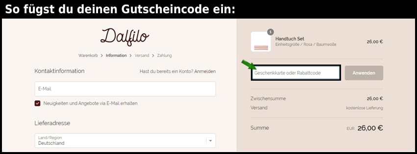 dalfilo Gutschein einfuegen und sparen schwarz