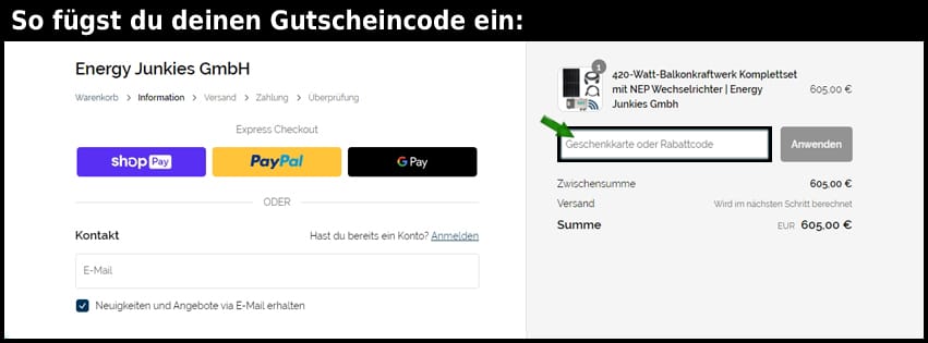 energy-junkies Gutschein einfuegen und sparen schwarz