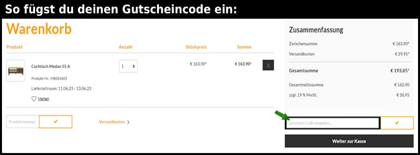 monbien Gutschein einfuegen und sparen schwarz