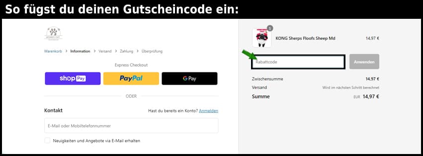 monkeycat Gutschein einfuegen und sparen schwarz