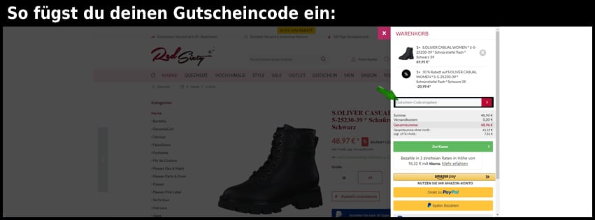 redsixty Gutschein einfuegen und sparen schwarz