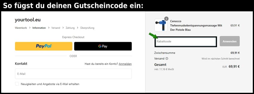 yourtool.eu Gutschein einfuegen und sparen schwarz