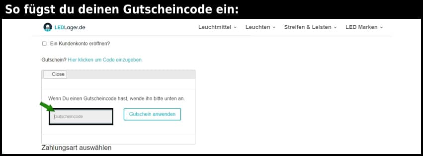 ledlager.de Gutschein einfuegen und sparen schwarz