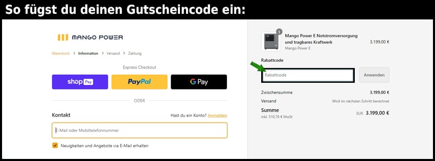 mangopower Gutschein einfuegen und sparen schwarz
