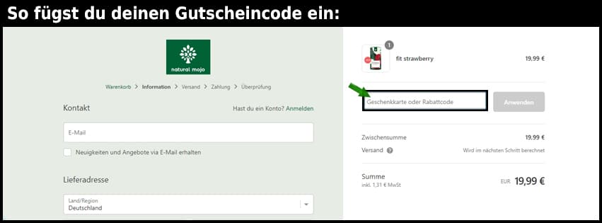 naturalmojo Gutschein einfuegen und sparen schwarz