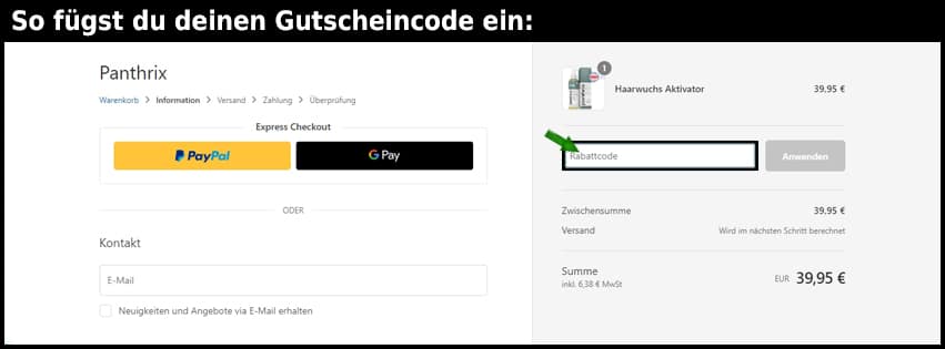 panthrix Gutschein einfuegen und sparen schwarz