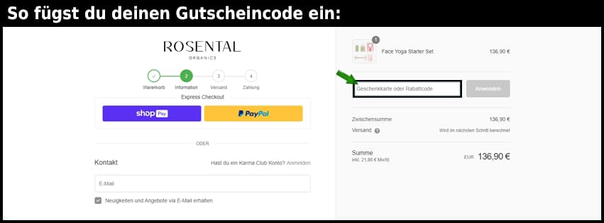 rosental Gutschein einfuegen und sparen schwarz