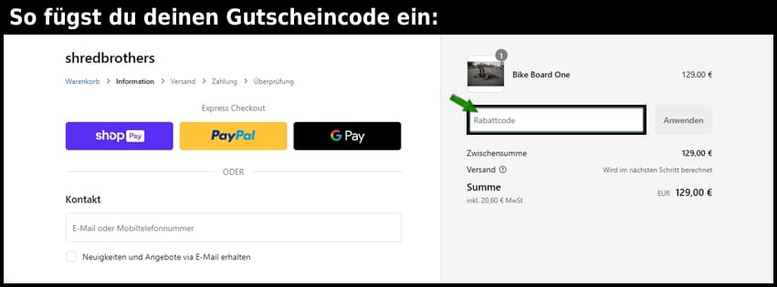 shredbrothers Gutschein einfuegen und sparen schwarz