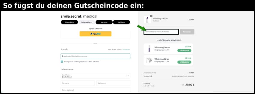 smilesecretmedical Gutschein einfuegen und sparen schwarz