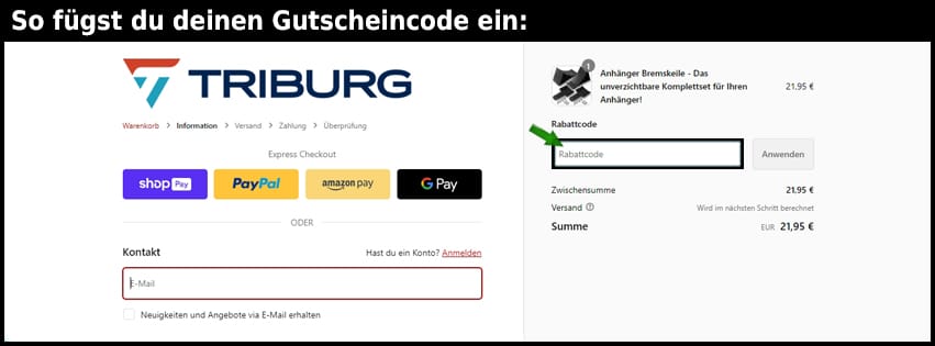 triburg Gutschein einfuegen und sparen schwarz