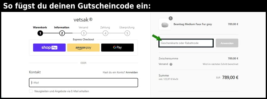 vetsak Gutschein einfuegen und sparen schwarz