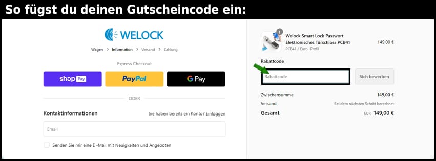 welock Gutschein einfuegen und sparen schwarz