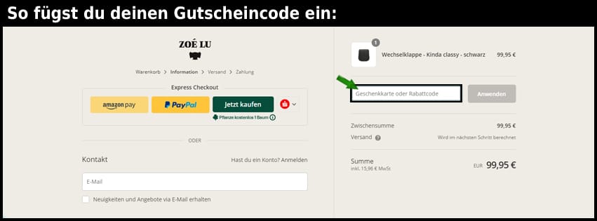 zoelu Gutschein einfuegen und sparen schwarz