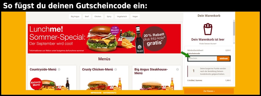 burgerme Gutschein einfuegen und sparen schwarz