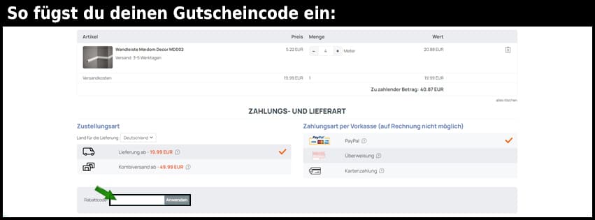decormarket Gutschein einfuegen und sparen schwarz