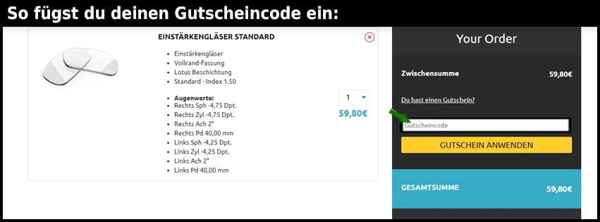 eyeglass24 Gutschein einfuegen und sparen schwarz