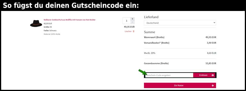 hutbreiter Gutschein einfuegen und sparen schwarz
