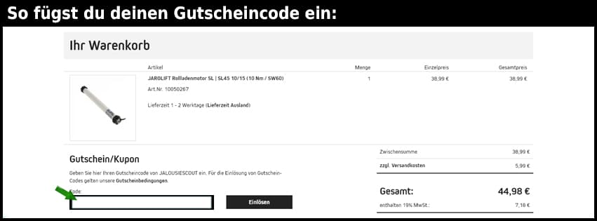 jalousiescout Gutschein einfuegen und sparen schwarz