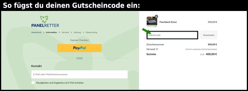 panelretter Gutschein einfuegen und sparen schwarz