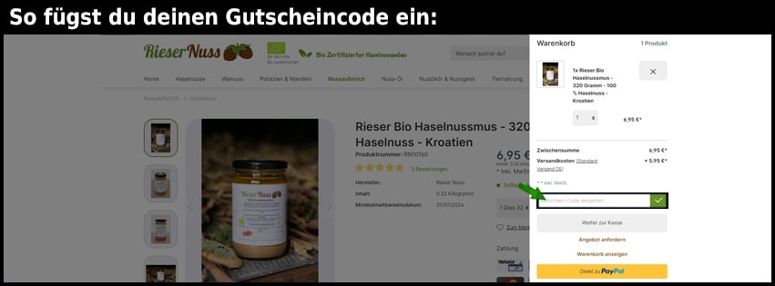 riesernuss Gutschein einfuegen und sparen schwarz